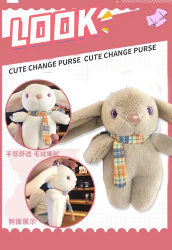 Vista 4 de BONICI Chicas y mujeres creativas y bonitas orejas grandes cálida bufanda suave con colgante de conejo llavero llavero de Año Nuevo bolso de mano