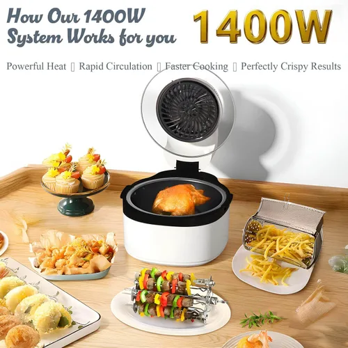 Vista 5 de Combo de horno tostador de freidora de aire 8 en 1: freidora de aire de vidrio grande de 7.5 cuartos de galón para la familia, tecnología HotAir