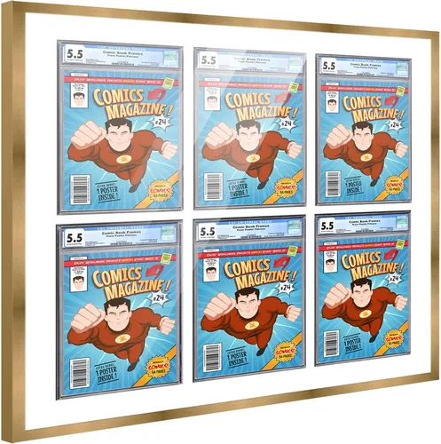 Vista 39 de Poster Palooza Marco de cómics con paspartú para 1 cómic de grado CGC, CBCS o PGX, marco de cómic de bronce para cómic de 8.125 x 13 pulgadas