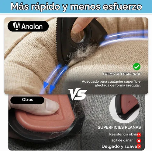 Vista 5 de Analan Mini removedor de pelo para mascotas para detallar el coche cepillo Negro