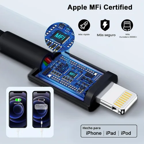 Vista 3 de [Certificado Apple MFi] Cargador de iPhone de carga rápida de 6 pies compatible con iPhone 14/13/12/11 Pro Max/Xs Max/XR/X, paquete de 2, bloque