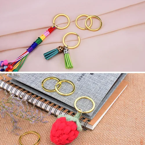 Vista 6 de Hapeper Llavero dividido de 1.2 pulgadas de metal de color dorado plano para llaves del automóvil del hogar, fabricación de joyas, paquete de 25
