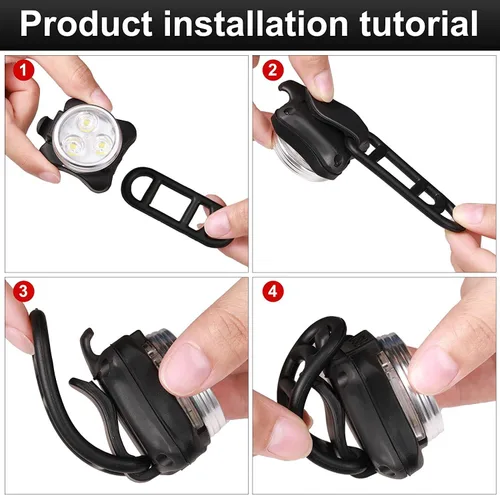 Vista 4 de 2 juegos de luces recargables para bicicleta (total de 4 luces: dos rojas y dos blancas), faros delanteros superbrillantes y luces LED traseras