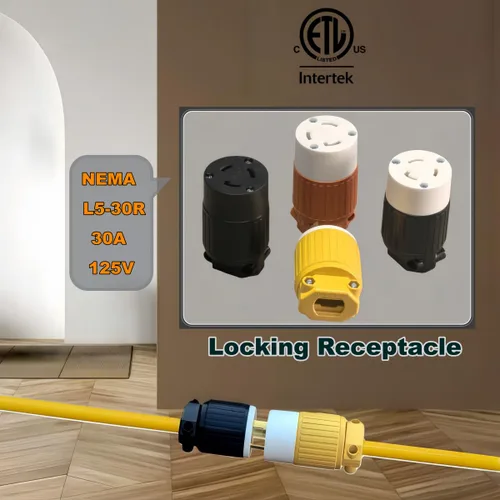Vista 8 de Nema L5-30R - Conector de bloqueo, 30 amperios, 125 voltios, 2 polos, conexión a tierra de 3 cables, adaptador de bloqueo giratorio del generador