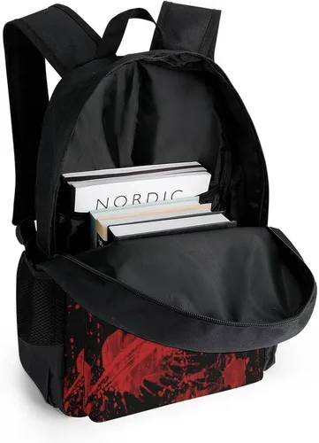 Vista 5 de Mochila ligera para senderismo, trabajo, correr, gran capacidad, multiusos, antirrobo, bolsa de libros clásica de terror con salpicaduras de sangre