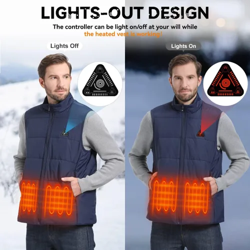Vista 3 de Chaleco térmico para hombre, 8 zonas de calefacción, diseño de luces, chaqueta térmica ligera para hombre (paquete de baterías no incluidas)
