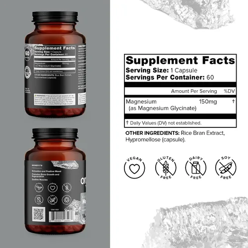 Vista 2 de Organifi Suplemento esencial de glicinato de magnesio para apoyo óseo y salud muscular, 150 mg, 60 cápsulas veganas