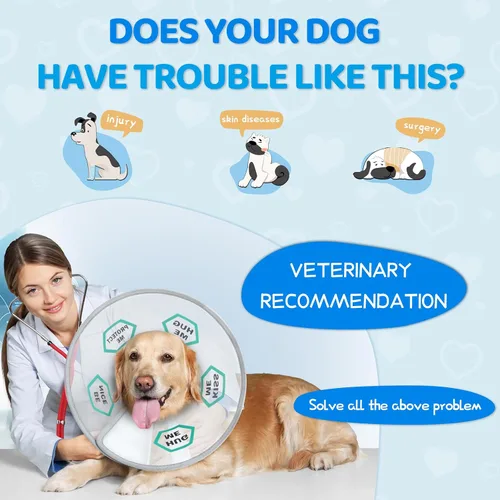 Vista 3 de Supet Collar de cono para perro después de la cirugía para dejar de lamer: collar Elizabeth de recuperación ajustable, alternativa para perros Verde