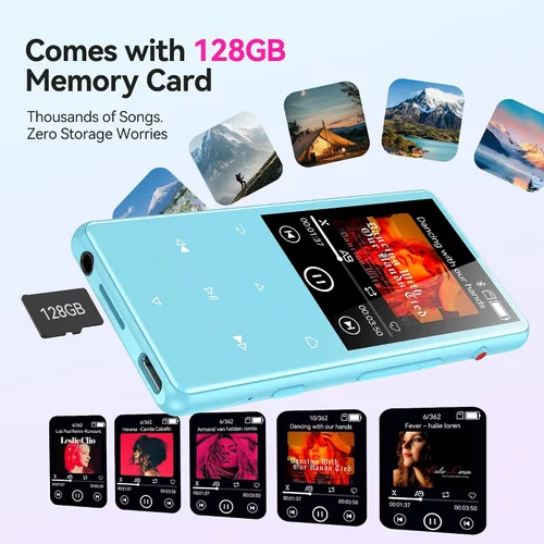 Vista 3 de AGPTEK Reproductor MP3 de 128 GB con Bluetooth 5.4, M6 reproductor de música de 2,4 pulgadas con grabación con un clic, altavoz incorporado y radio