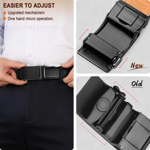 Vista 5 de KEMISANT Cinturón para hombre, correa de trinquete deslizante de cuero genuino para regalo para hombre, pantalones de vestir Oxford, tamaño ajustable