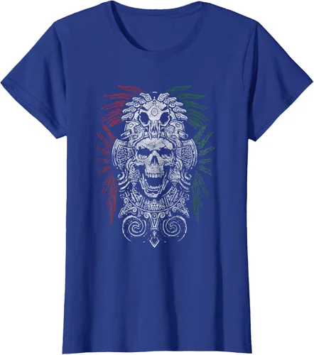 Vista 10 de Camiseta de Calavera Azteca con máscara Mayas Calavera Azteca, Negro