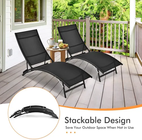 Vista 7 de COSTWAY 2 piezas de tumbona plegable para patio, reclinable, ajustable, apilable, color negro