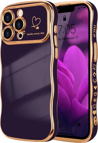 Vista 11 de LCHULLE Funda para iPhone 12 Pro para mujeres y niñas, lindo marco ondulado con forma rizada con patrón de corazón de amor, cubierta de protección