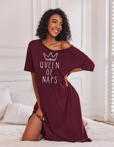 Vista 3 de Ekouaer Camisones largos para mujer, cuello redondo, ropa de dormir, ropa de dormir