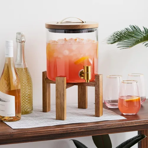 Vista 11 de Twine Dispensador doble de bebidas al aire libre, dispensador de espita de bebidas, dispensador de cóctel para fiestas con soporte de bebida