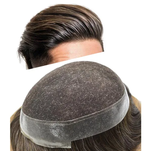 Vista 14 de Mens Toupee Hair Piece Real Cabello humano suave francés Encaje Toupee para hombres Sistema de reemplazo de cabello Hombres Hairpieces Hombres