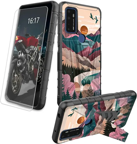 Vista 29 de Funda para AT&T Maestro Max 2021/Cricket Ovation 2 con protector de pantalla de vidrio templado, funda resistente con función atril integrada