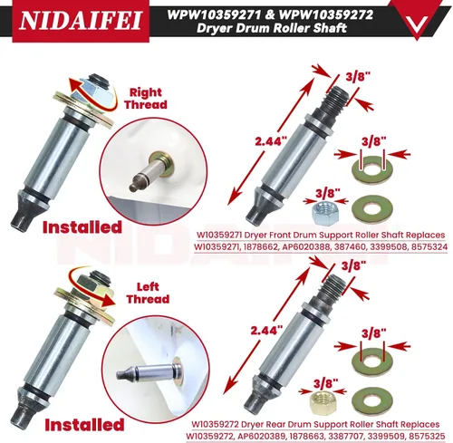 Vista 4 de [Upgraded] 4392067 Dryer Repair Kit with WPW10314173 Drum Roller 279640 Dryer Idler Pulley 661570v Belt WPW10359272 WPW10359271 Dryer Drum Shaft for