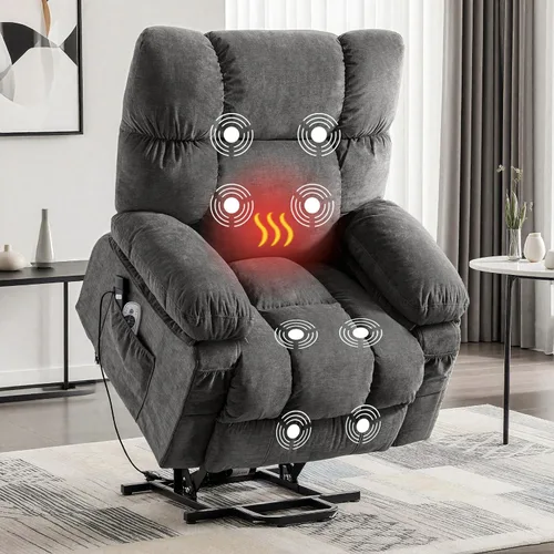 Vista 12 de MAHOMICO Silla reclinable giratoria de gran tamaño con masaje por vibración y calefacción lumbar, giro de 360°, puerto de carga USB, portavasos