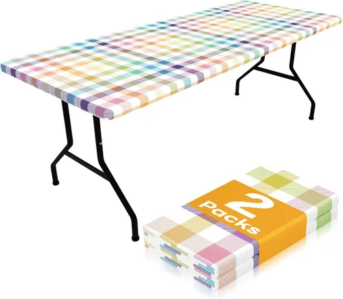 Vista 35 de Smiry Mantel de Mesa de Picnic Paquete de 2, Manteles Ajustables Elásticos Impermeables para Mesas Rectangulares de 18 x 72 pulgadas, Mantel