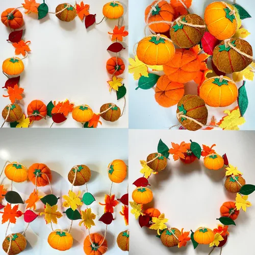 Vista 3 de Guirnalda de calabaza de fieltro, juego de calabaza, decoración de calabaza, guirnalda de otoño, festiva de temporada para interiores y exteriores