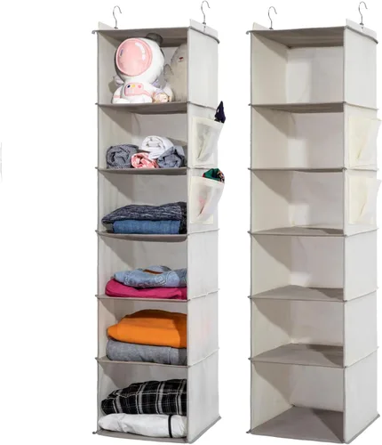 Vista 7 de 2 Packs Hanging Closet Organizer, 4-Shelf Closet Organizers and Storage with Side Pockets, Collapsible Hanging Shelves for Closet & RV & College