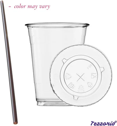 Vista 2 de (50 juegos) Vasos de plástico transparente de 20 onzas con tapas y popotes gratis, vasos desechables de PET transparente con tapas planas con ranura
