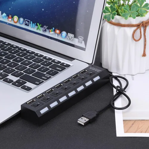 Vista 2 de Hub USB de 7 puertos con interruptor de encendido/apagado, negro