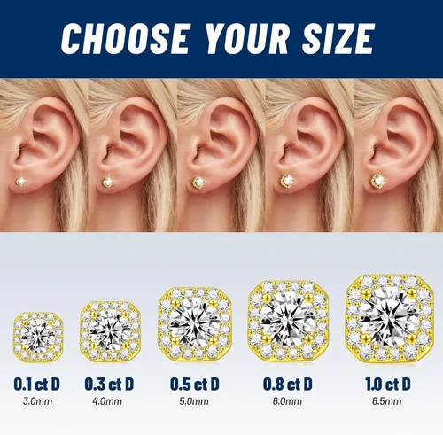 Vista 2 de RINEY&KY Aretes de moissanita Aretes de diamante de laboratorio para mujeres y hombres, aretes de moissanita, aretes de moissanita chapados en oro