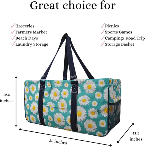 Vista 2 de NGIL Bolsa de comestibles reutilizable extra grande plegable de gran tamaño para comestibles, almacenamiento, picnic, playa, Estampado