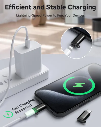 Vista 3 de Paquete de 4 adaptadores Lightning a USB C para iPhone 15/16 Pro Max/Plus, Samsung S24, iPad Air, carga rápida y transferencia de datos, cable