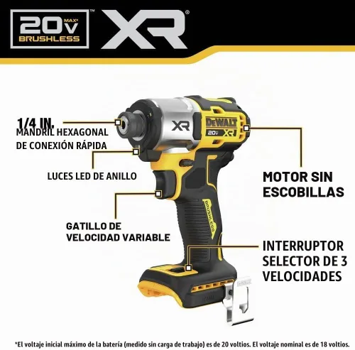 Vista 8 de DEWALT Taladro de Impacto 20V MAX, Inalámbrico, 3 Velocidades, 2 Baterías y Cargador Incluidos (DCF845P2)