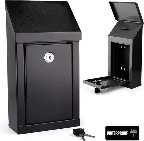 Vista 9 de Caja de Donación de Metal - Caja de Sugerencias con Ranura y Cerradura - Caja de Seguridad para Dinero - Caja de Depósito Segura - Caja