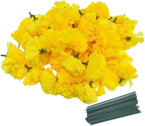 Vista 4 de Rikyo Juego de 50 cabezas de flores de clavel de seda artificial con tallos, rellenos de jarrón, cabezas de flores de caléndula para decoración