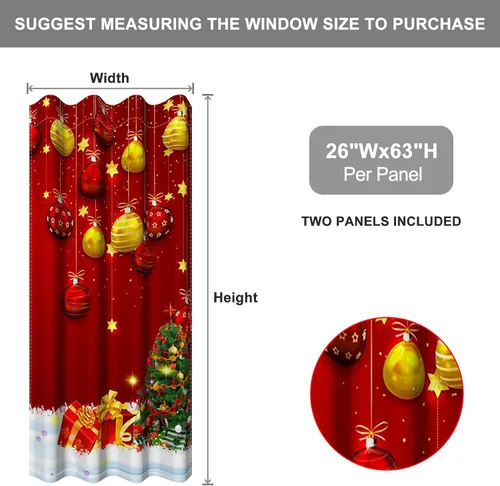 Vista 33 de Cortinas con adornos de Navidad impresos, cortinas para ventana de chimenea, calcetines de Navidad, árboles de Navidad, regalos, paneles opacos