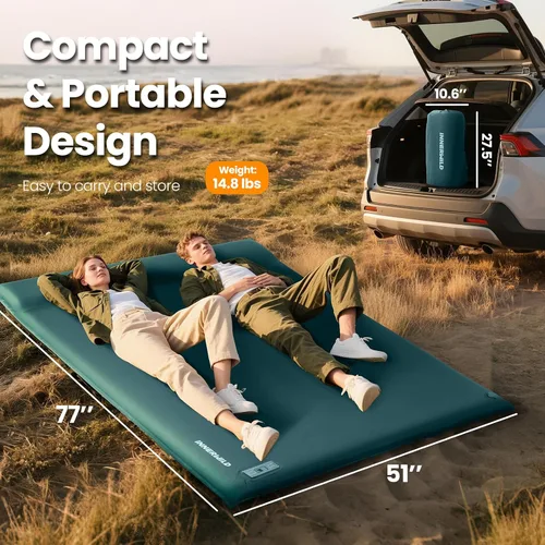 Vista 9 de Colchoneta de dormir doble para acampar con bomba eléctrica, 3.15 pulgadas de grosor para 2 personas, autoinflable, espuma viscoelástica