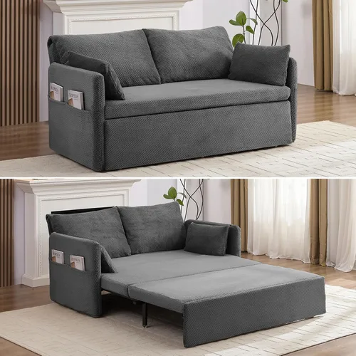 Vista 9 de Mjkone Sofá cama de 66.5 pulgadas de ancho, tamaño Queen para sala de estar Beige