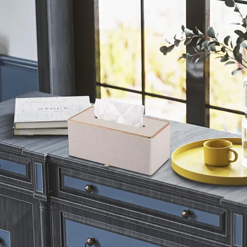 Vista 6 de Soporte para Caja de Pañuelos de Cuero de Moda, Funda Rectangular para Caja de Pañuelos para Tocador de Baño, Mesita de Noche, Caja de Servilletas