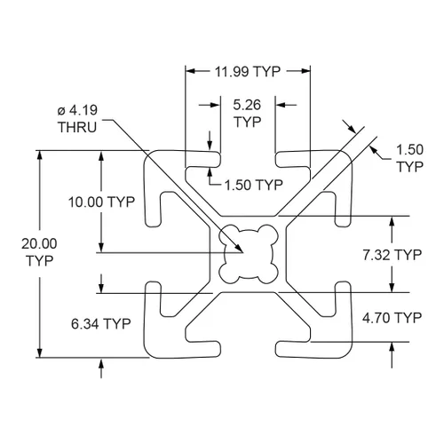 Vista 2 de 8020, 20-2020, Serie 20 de 0.787 in x 0.787 in, 0.787 x 0.787 in, extrusión de aluminio con ranura en T, barra de ranura lineal extruida 80/20