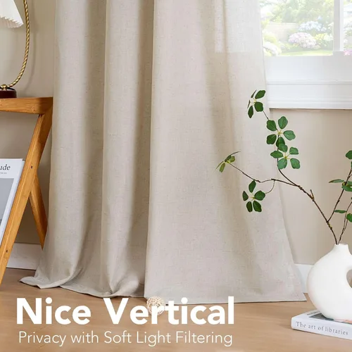 Vista 7 de H.VERSAILTEX - Elegantes cortinas de lino natural mezclado, eficientes energéticamente, con filtro de luz, textura de lino, paneles para ventana