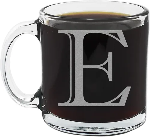 Vista 7 de Spotted Dog Company Taza de café de vidrio transparente con monograma grabado de 12 onzas (letra A), regalos de café personalizados de la A a la Z