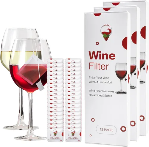 Vista 10 de Filtros de vino – Paquete de 12 purificadores de vino que elimina histaminas y sulfitos, puede reducir y aliviar alergias y sensibilidades al vino
