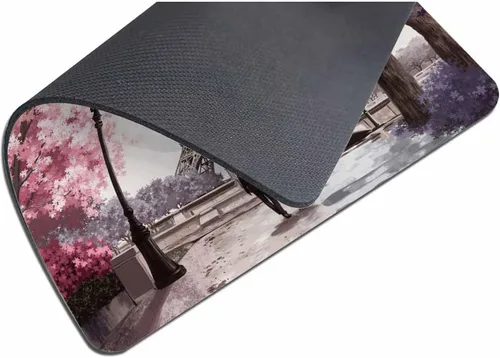 Vista 5 de IBILIU Alfombrilla para mouse de la Torre Eiffel, pintura al óleo, acuarela, París, flores rosas, árboles, rectangular, base de goma antideslizante