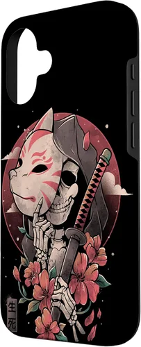 Vista 2 de iPhone 16 Death Messenger Japanese Aesthetics Grim Reaper Kitsune Mask Case