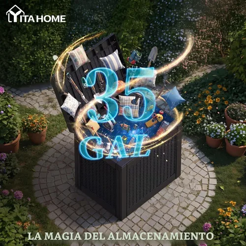 Vista 2 de [Usado] YITAHOME Caja de cubierta para exteriores de 35 galones, caja de almacenamiento impermeable con cerradura, contenedor de almacenamiento