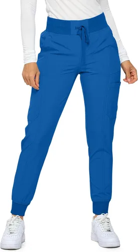 Vista 8 de Pantalones quirúrgicos para mujer de Monarch Uniforms, pantalones quirúrgicos jogger de canalé para mujer Negro
