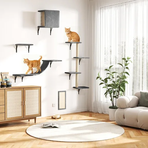 Vista 13 de COZIWOW Muebles para gatos montados en la pared, estantes y perchas de pared para gatos, estantes flotantes para gatos para pared, juego de 5 (beige)