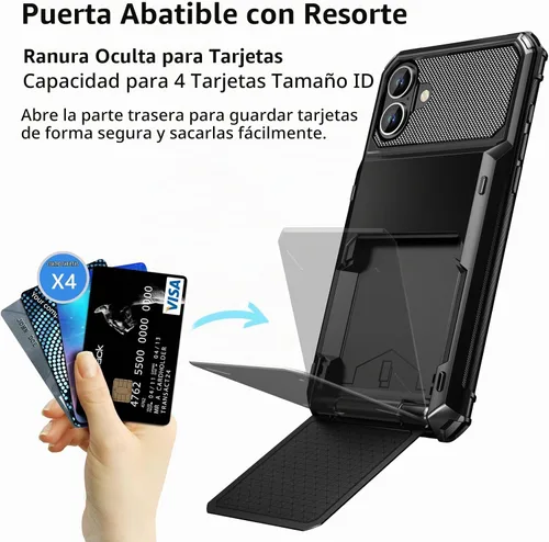 Vista 2 de Vofolen Funda para iPhone 16 con tarjetero tipo cartera negra Negro