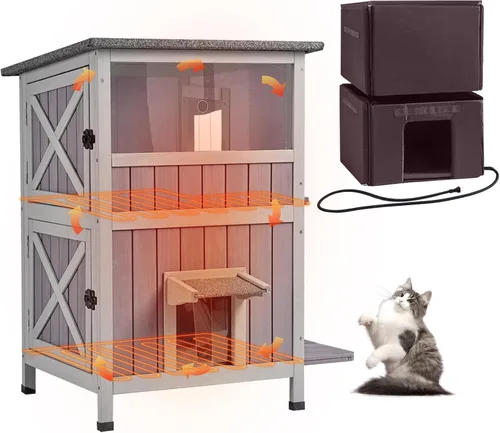 Vista 10 de Cat House - Casa para gatos con cortina para gatos con aislamiento, techo resistente a la intemperie (cubierta individual)