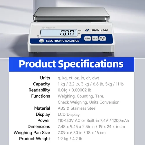 Vista 11 de Balanza digital de laboratorio 0.01g de precisión 5000g Balanza analítica Escala de precisión para pesar oro, plata, joyas de diamante, polvo